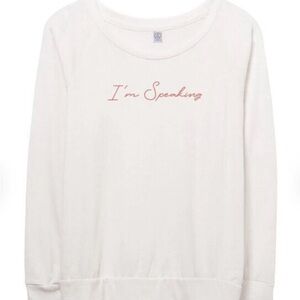 “I’m Speaking” Long Sleeve Ivory Pullover Recycled Cotton Shirt - XS